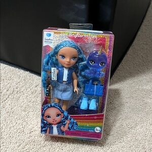 Rainbow Blue Denim Doll with Purple Pet